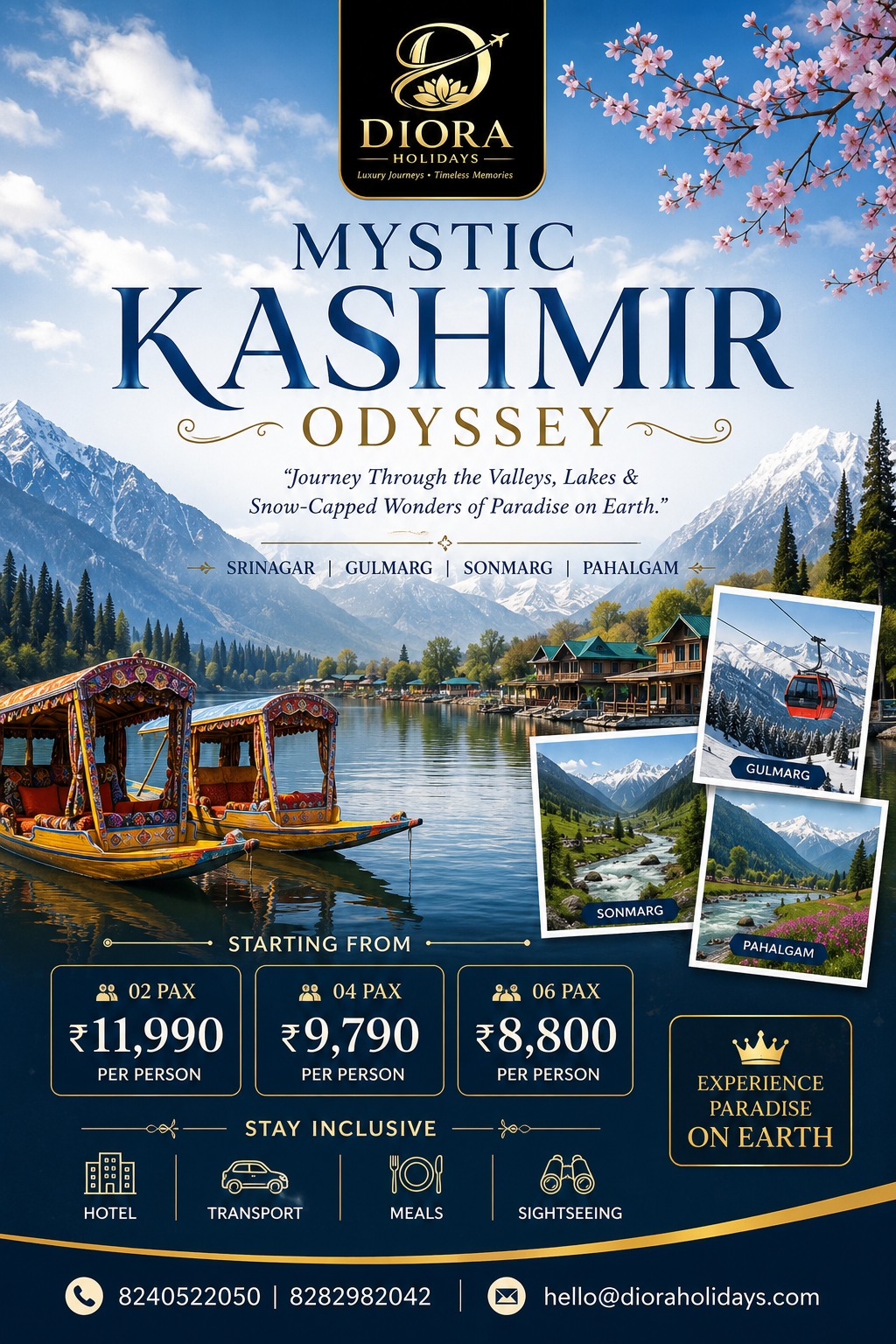 Mystic Kashmir Odyssey | Luxury Tour Package (Srinagar, Gulmarg, Sonmarg, Pahalgam)
